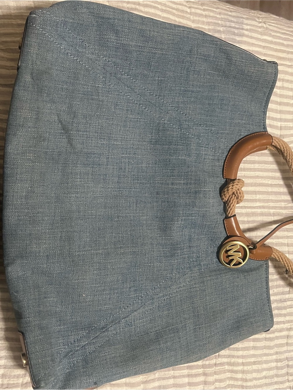 Michael Kors Light Blue Denim Tote with Tan Leather Accents